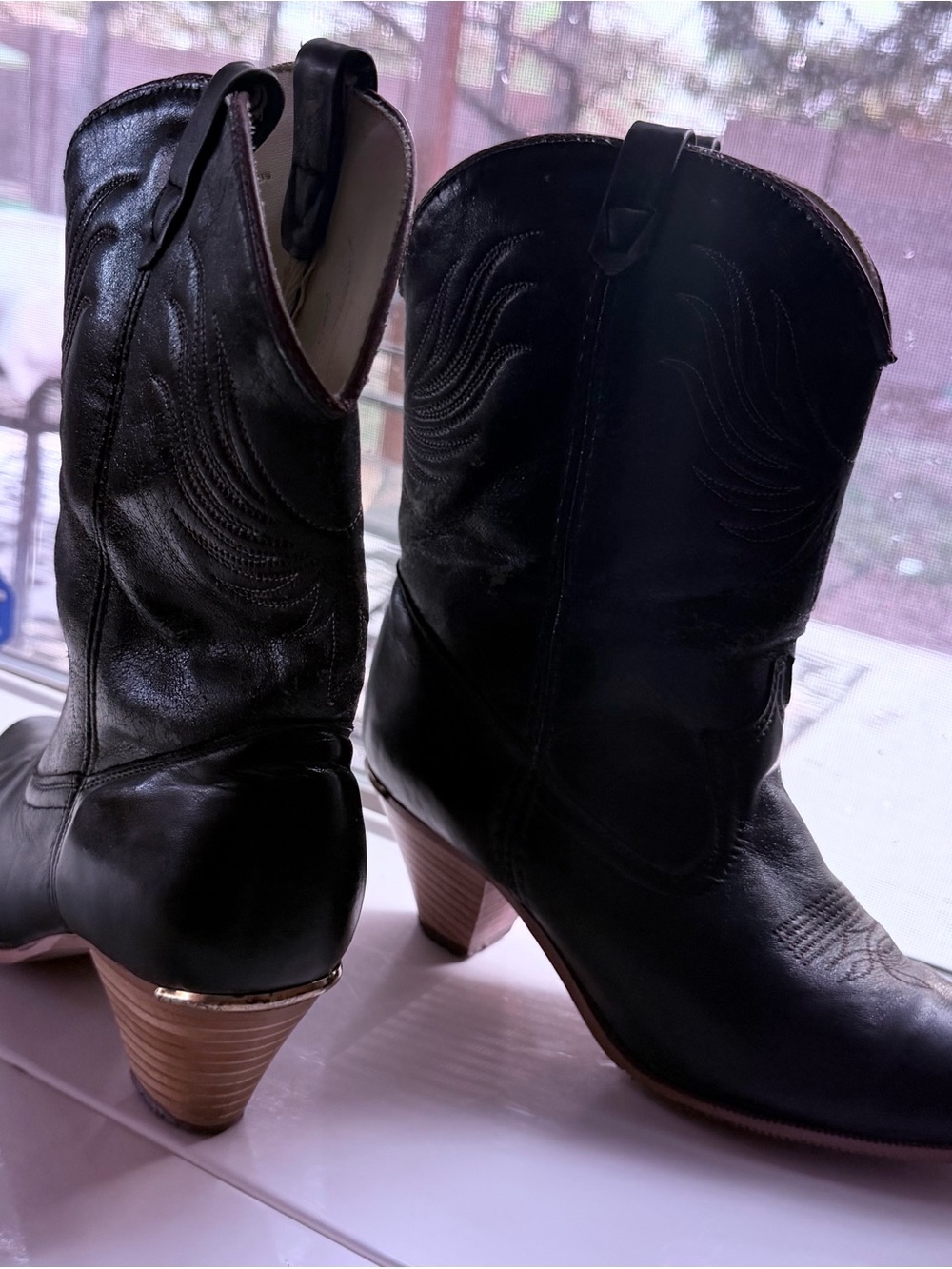 Black Leather Western Ankle Boots - Women's Stylish Cowgirl Boot
